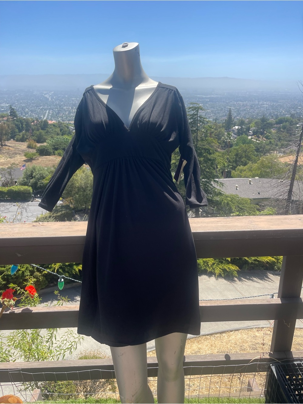 Black V-Neck Empire Waist Dress NWOT sz Lrg